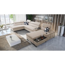 U-förmiges Ecksofa Prestige V mit Schlaffunktion und USB-Anschluss | Möbel von hoher Qualität