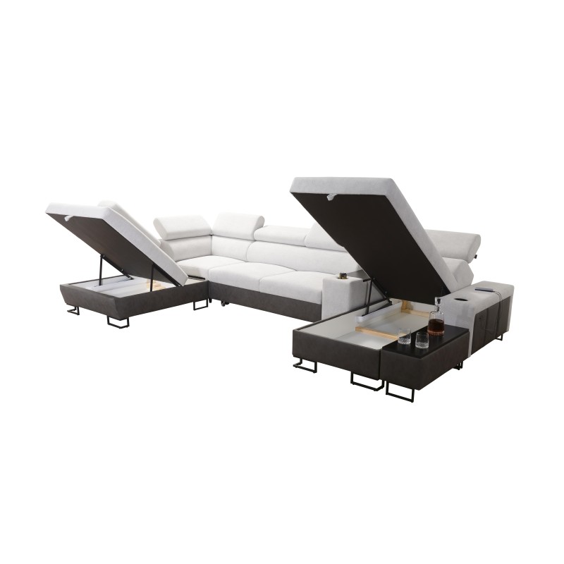 U-Shaped Prestige V Sectional Sofa with Sleeping Function and USB Port | High-Quality Furniture