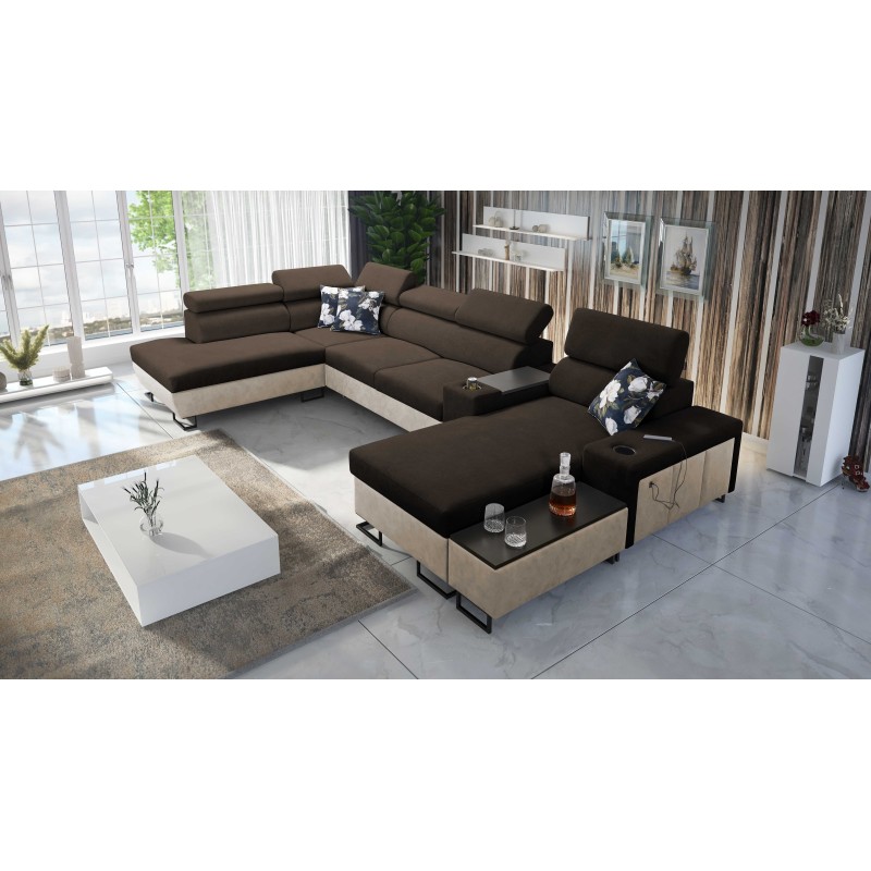 U-förmiges Ecksofa Prestige V mit Schlaffunktion und USB-Anschluss | Möbel von hoher Qualität