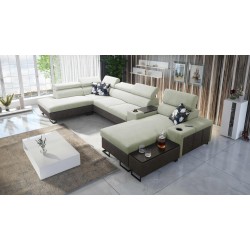 U-Shaped Prestige V Sectional Sofa with Sleeping Function and USB Port | High-Quality Furniture