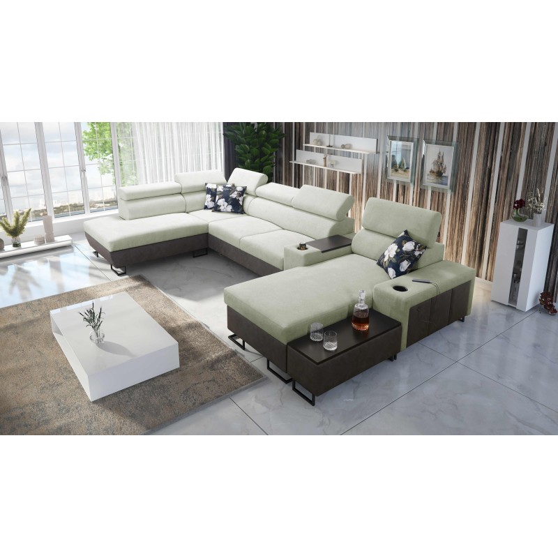 U-Shaped Prestige V Sectional Sofa with Sleeping Function and USB Port | High-Quality Furniture