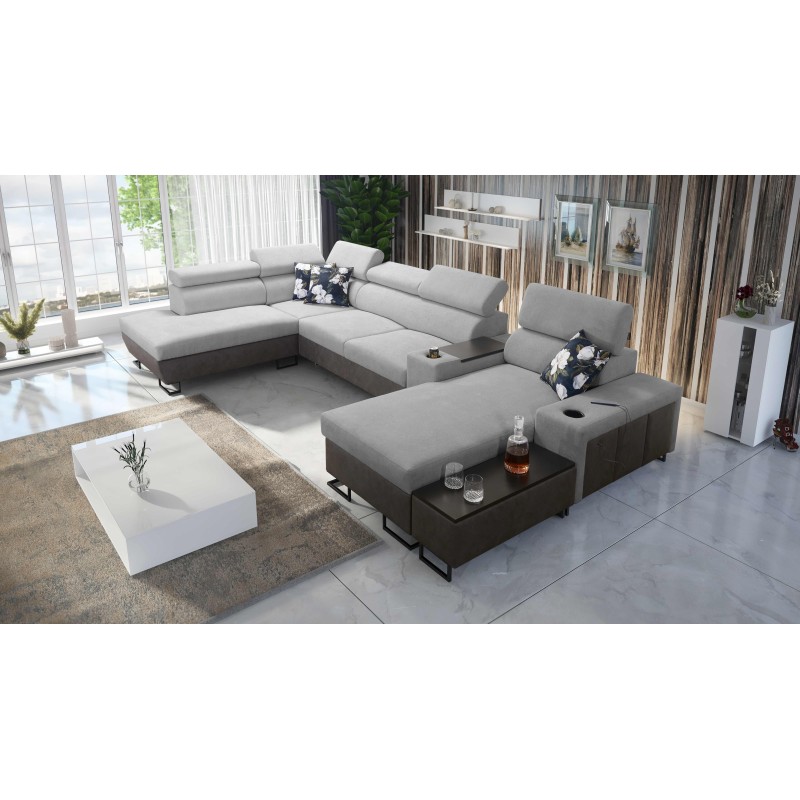 U-Shaped Prestige V Sectional Sofa with Sleeping Function and USB Port | High-Quality Furniture