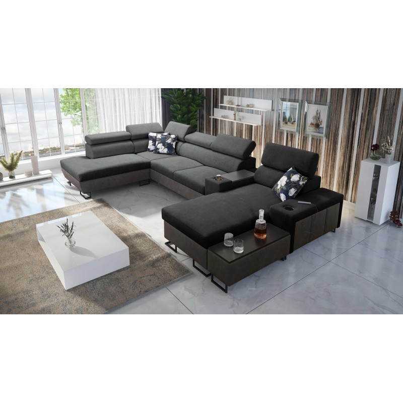 U-Shaped Prestige V Sectional Sofa with Sleeping Function and USB Port | High-Quality Furniture