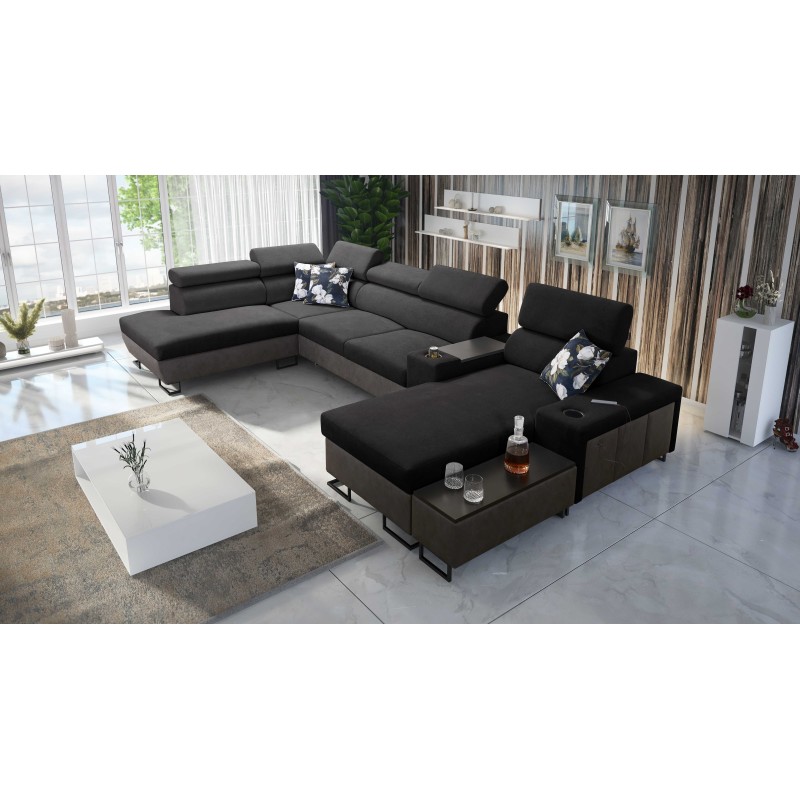 U-förmiges Ecksofa Prestige V mit Schlaffunktion und USB-Anschluss | Möbel von hoher Qualität
