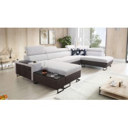 Sofá en forma de U Prestige VI con función de cama, Suave al tacto, Freya 210.18 + Tauro 8207, puerto USB - Lujo en tu sala de e