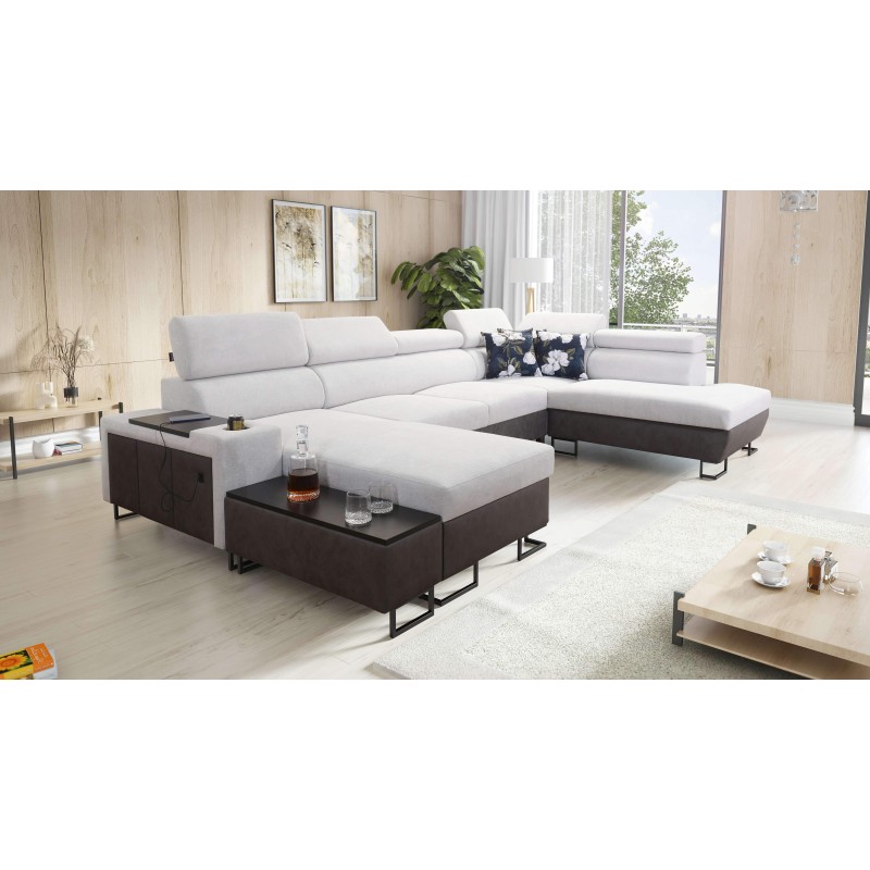 Narożnik w kształcie U Prestige VI z funkcją spania, Miękka w dotyku, Freya 210.18 + Tauro 8207, port USB - Luksus w Twoim salon