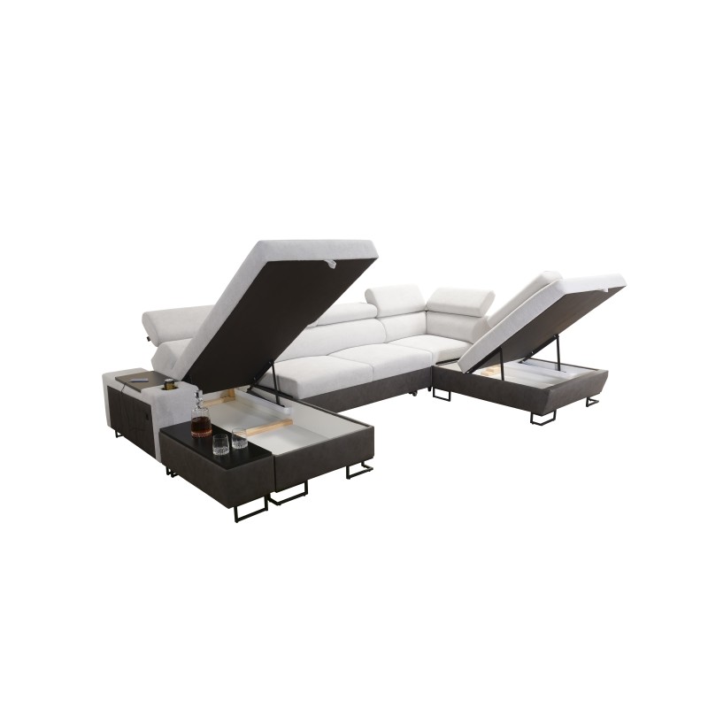 U-shaped corner sofa Prestige VI with sleeping function, Soft to the touch, Freya 210.02 + Tauro 8203, USB port - Luxury in your