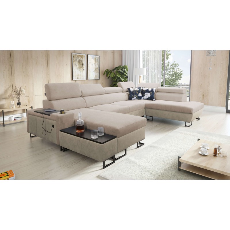 U-förmiges Sofa Prestige VI mit Schlaffunktion, Weich im Griff, Freya 210.04 + Tauro 8203, USB-Anschluss - Luxus in Ihrem Wohnzi