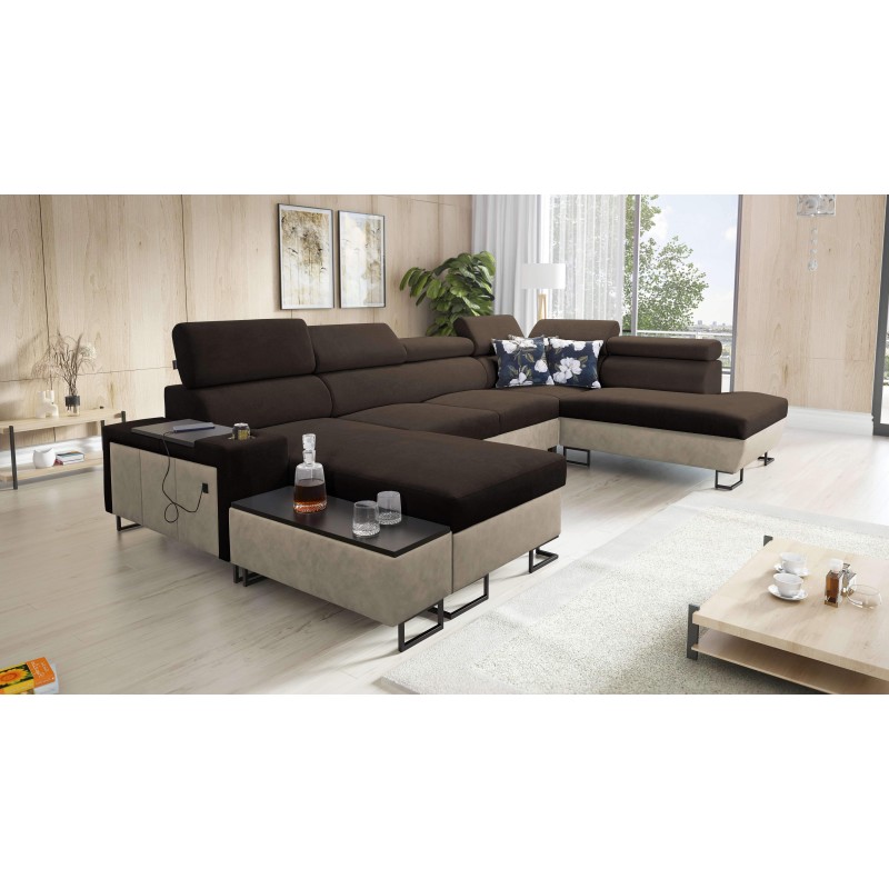 U-förmiges Sofa Prestige VI mit Schlaffunktion, Weicher Griff, Freya 210.08 + Tauro 8203, USB-Anschluss - Luxus in Ihrem Wohnzim