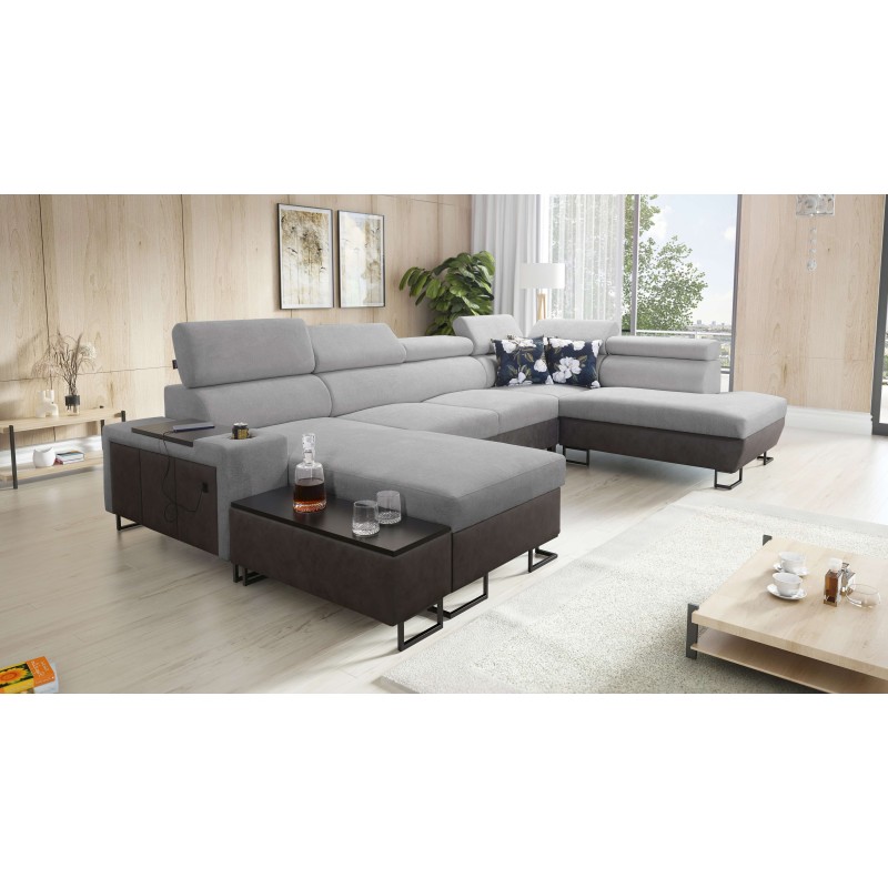 Sofá en forma de U Prestige VI con función de cama, Suave al tacto, Freya 210.20 + Tauro 8207, puerto USB - Lujo en tu sala de e