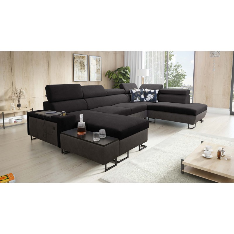 Narożnik w kształcie U Prestige VI z funkcją spania, Miękka w dotyku, Freya 210.25 + Tauro 8207, port USB - Luksus w Twoim salon