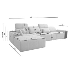 Elegant Milano XII Corner Sofa with Sleeping Function - Woven Fabric, Verita 80