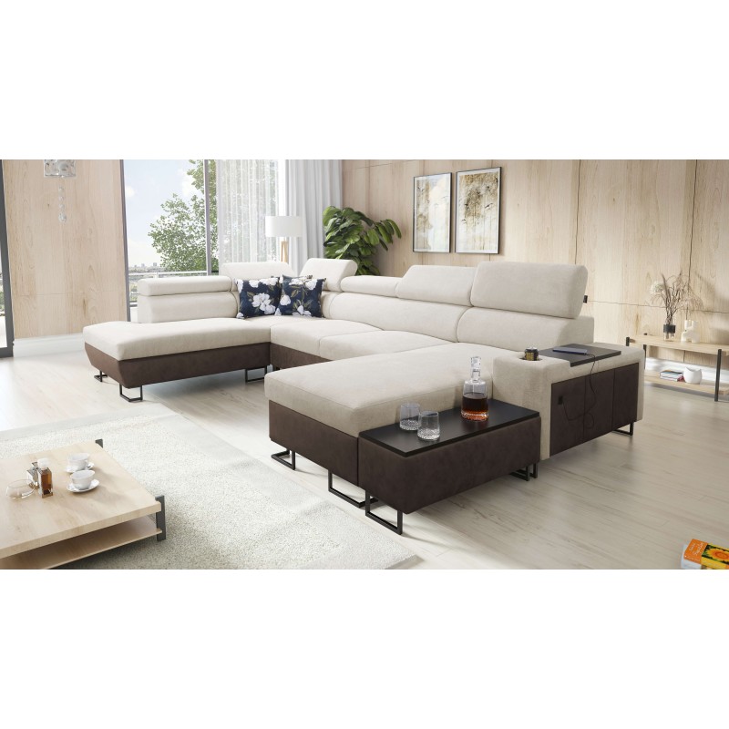Narożnik w kształcie U Prestige VI z funkcją spania, Miękka w dotyku, Freya 210.02 + Tauro 8202, port USB - Luksus w Twoim salon