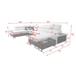 U-shaped corner sofa Prestige VI with a sleeping function, soft to the touch, Freya 210.04 + Tauro 8202, USB port - Luxury in yo