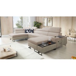 Sofá en forma de U Prestige VI con función para dormir, Suave al tacto, Freya 210.04 + Tauro 8203, puerto USB - Lujo en tu sala 