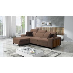 Esquina Alto I con función de cama y reposacabezas ajustables en tela Plecionka, Sawana 25 | Tus Muebles Ideales