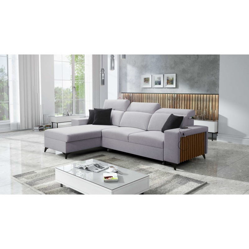 Esquina Alto I con función de cama y reposacabezas ajustables en tela Plecionka, Sawana 84 | Tus Muebles Ideales