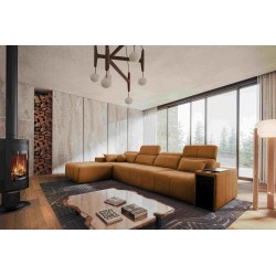 Elegant Corner Sofa Milano XII with Sleeping Function - Woven Fabric, Verita 54