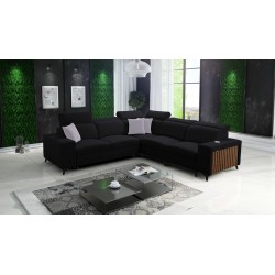 Alto III corner sofa with slats, sleeping function, and adjustable headrests in Plecionka, Sawana 14 fabric