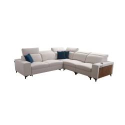 Alto III corner sofa with slats, sleeping function, and adjustable headrests in Plecionka, Sawana 14 fabric