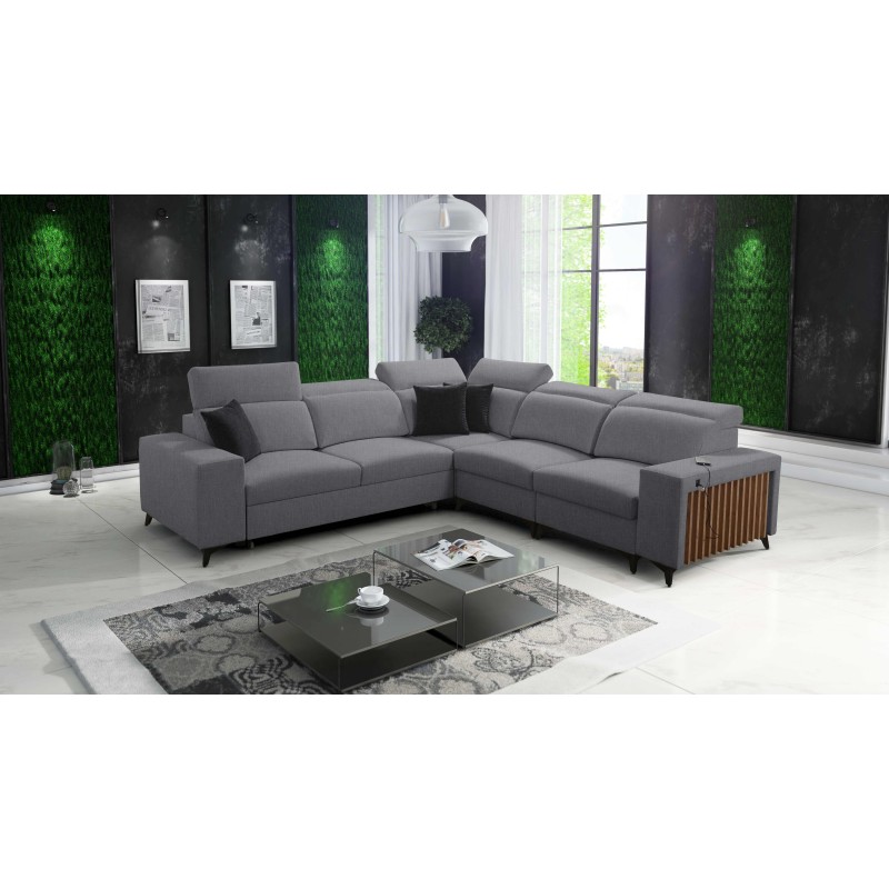 Ecksofa Alto III mit Lamellen, Schlaffunktion und verstellbaren Kopfstützen in Stoff Plecionka, Sawana 21