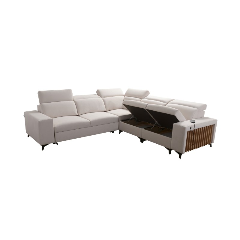 The Alto III corner sofa with slats, a sleeping function, and adjustable headrests in Plecionka fabric, Sawana 21.