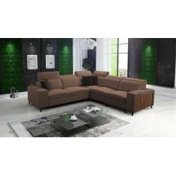 Das Ecksofa Alto III mit Latten, Schlaffunktion und verstellbaren Kopfstützen in Stoff Plecionka, Sawana 25.