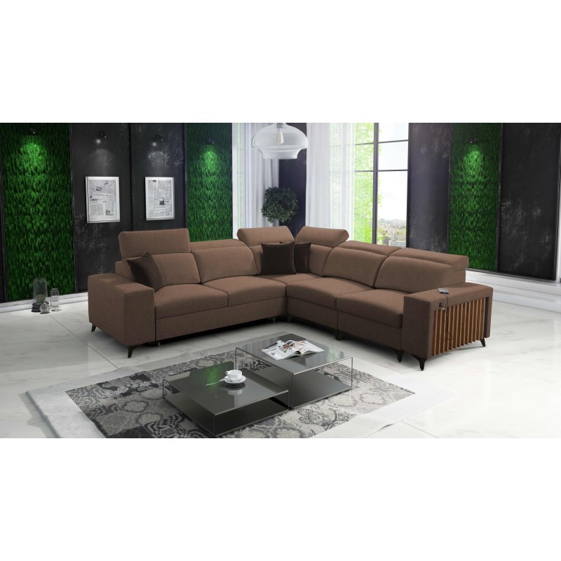 The Alto III corner sofa with slats, a sleeping function, and adjustable headrests in Plecionka fabric, Sawana 25.
