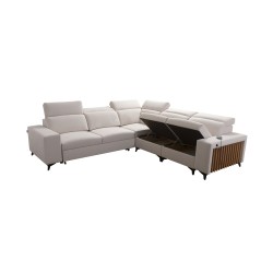 Das Ecksofa Alto III mit Latten, Schlaffunktion und verstellbaren Kopfstützen in Stoff Plecionka, Sawana 25.