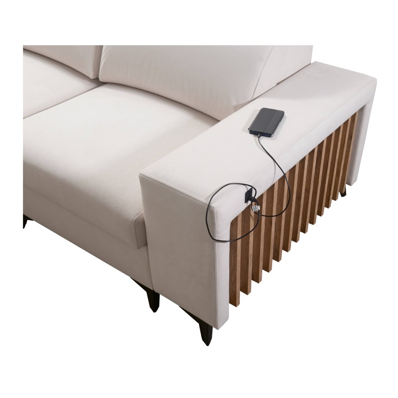 Das Ecksofa Alto III mit Latten, Schlaffunktion und verstellbaren Kopfstützen in Stoff Plecionka, Sawana 25.