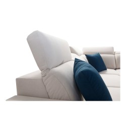 Das Ecksofa Alto III mit Latten, Schlaffunktion und verstellbaren Kopfstützen in Stoff Plecionka, Sawana 25.