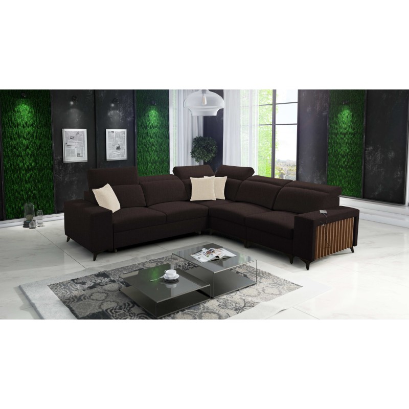 Ecksofa Alto III mit Lamellen, Schlafunktion und verstellbaren Kopfstützen in Stoff Plecionka, Sawana 26