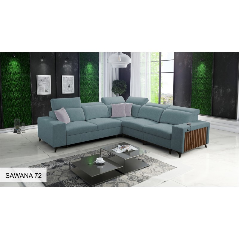 Alto III corner sofa with slats, sleeping function, and adjustable headrests in Plecionka fabric, Sawana 72