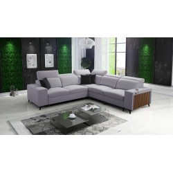 Ecksofa Alto III mit Lamellen, Schlaffunktion und verstellbaren Kopfstützen in Stoff Plecionka, Sawana 84