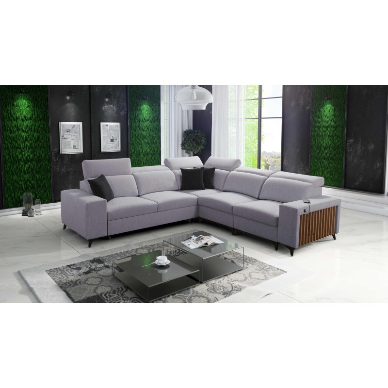 Alto III corner sofa with slats, sleeping function, and adjustable headrests in Plecionka fabric, Sawana 84