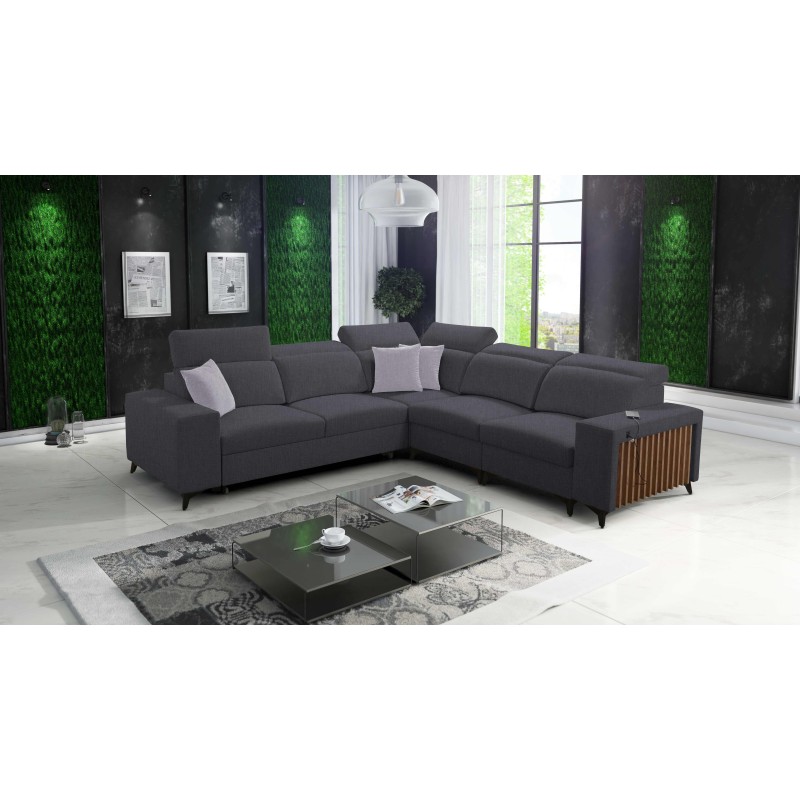 Ecksofa Alto III mit Lamellen, Schlaffunktion und verstellbaren Kopfstützen im Stoff Plecionka, Sawana 96