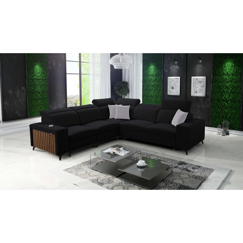 Alto III corner sofa with slats, sleeping function, and adjustable headrests in Plecionka, Sawana 14 fabric