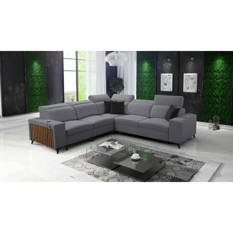 Ecksofa Alto III mit Lamellen, Schlaffunktion und verstellbaren Kopfstützen in Stoff Plecionka, Sawana 21