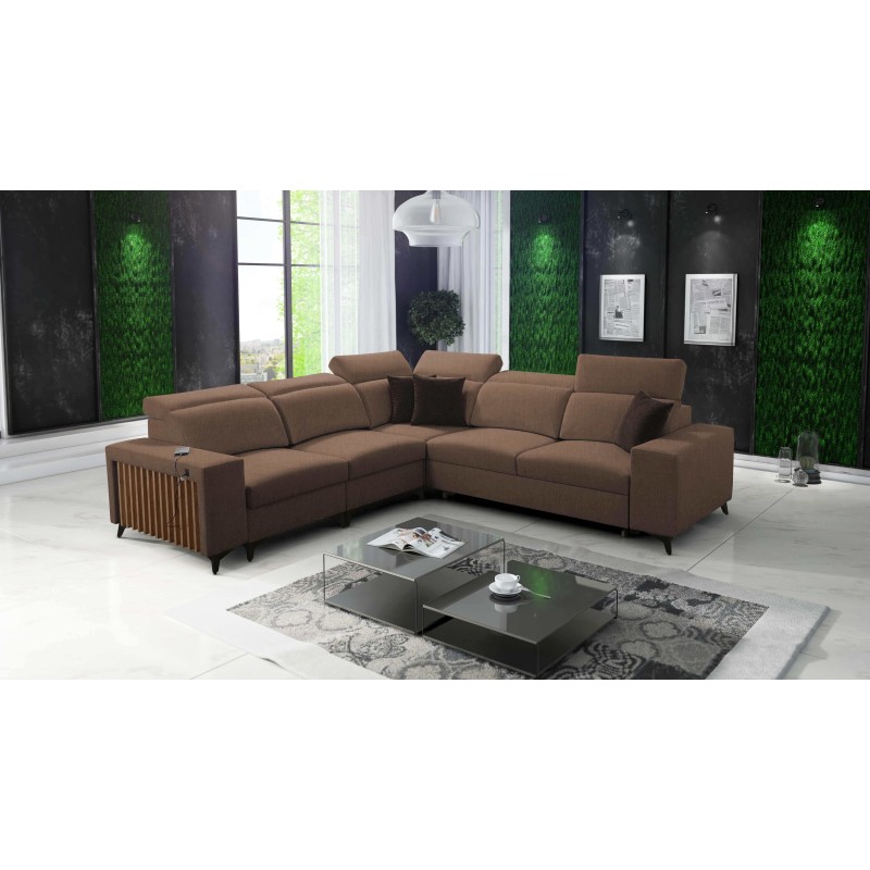 The Alto III corner sofa with slats, a sleeping function, and adjustable headrests in Plecionka fabric, Sawana 25.