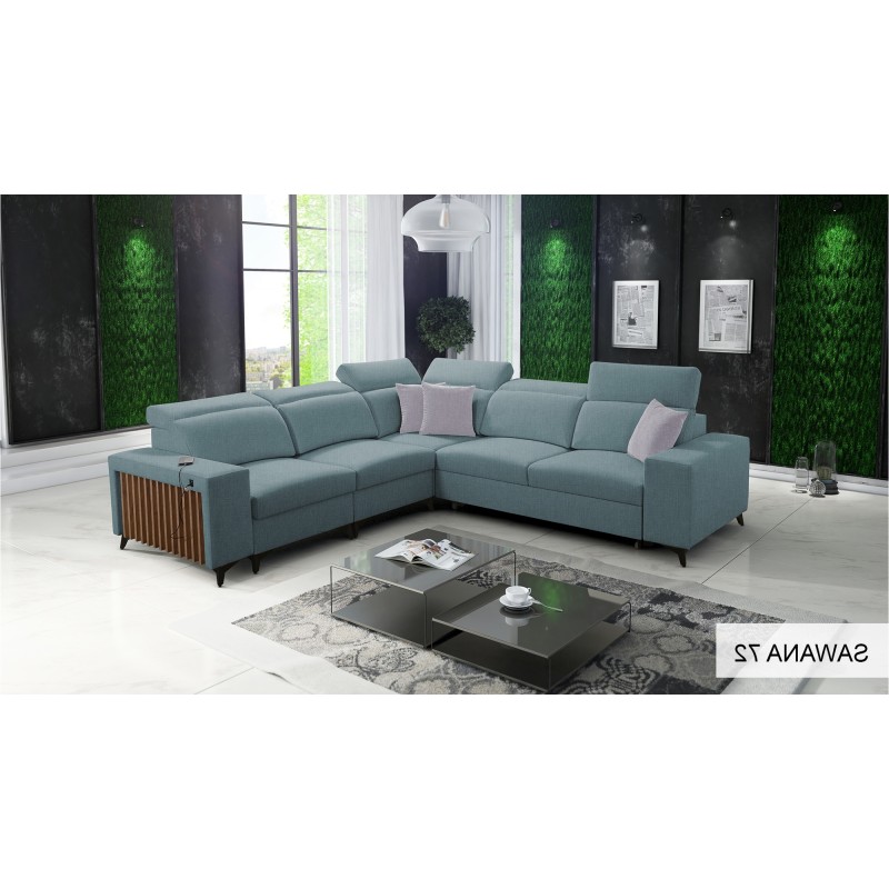Alto III corner sofa with slats, sleeping function, and adjustable headrests in Plecionka fabric, Sawana 72