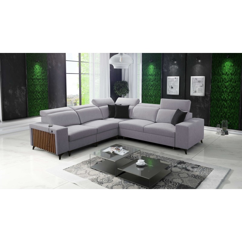 Ecksofa Alto III mit Lamellen, Schlaffunktion und verstellbaren Kopfstützen in Stoff Plecionka, Sawana 84