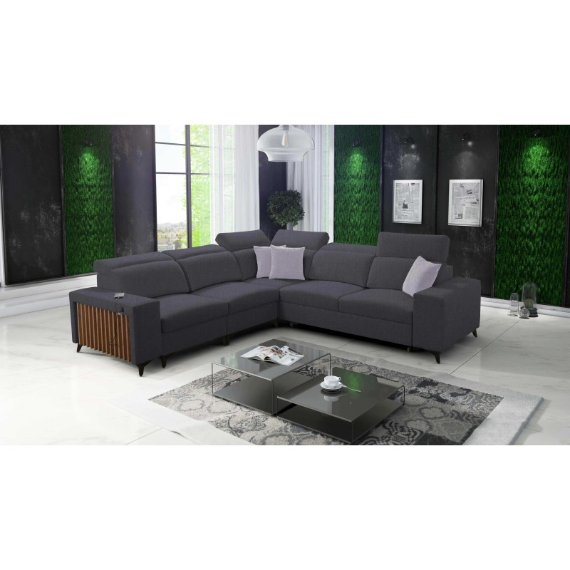 Alto III corner sofa with slats, sleeping function, and adjustable headrests in Plecionka fabric, Sawana 96
