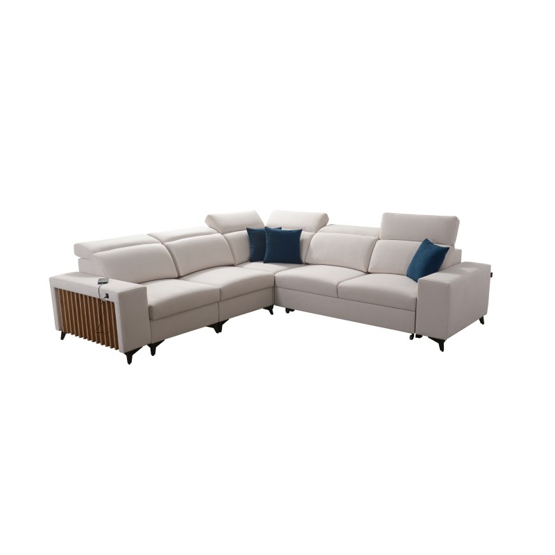 Alto III corner sofa with slats, sleeping function, and adjustable headrests in Plecionka fabric, Sawana 96