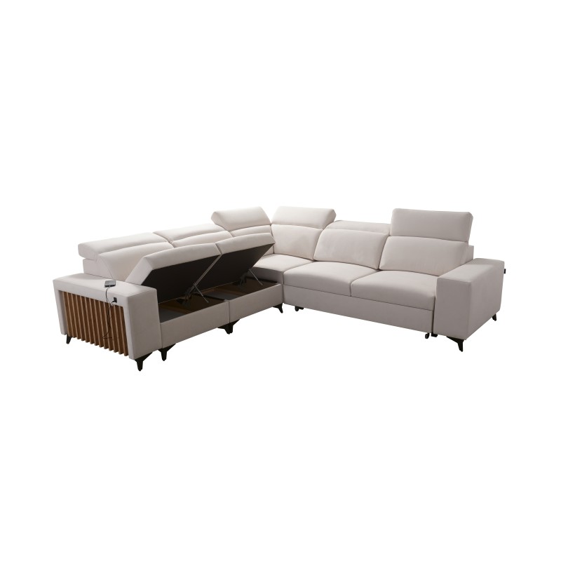 Alto III corner sofa with slats, sleeping function, and adjustable headrests in Plecionka fabric, Sawana 96