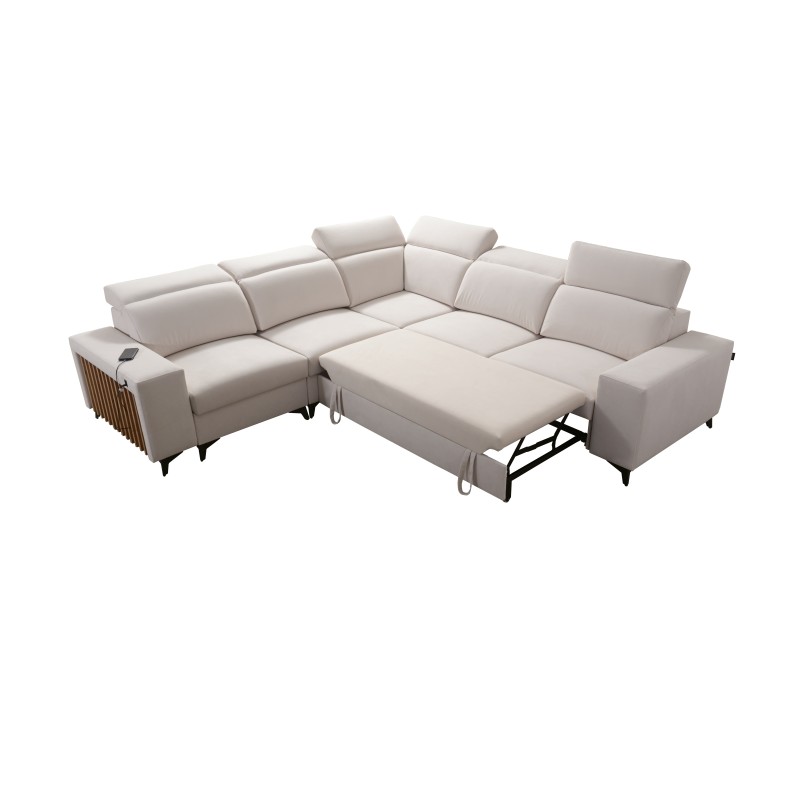 Alto III corner sofa with slats, sleeping function, and adjustable headrests in Plecionka fabric, Sawana 96