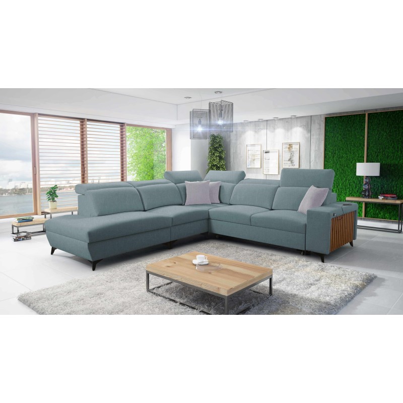 Alto IX corner sofa with a sleeping function, adjustable headrests, and a USB port