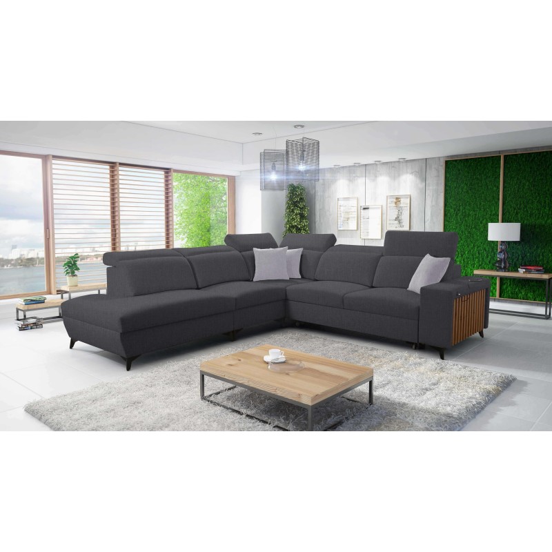 Alto IX corner sofa with a sleeping function, adjustable headrests, and a USB port
