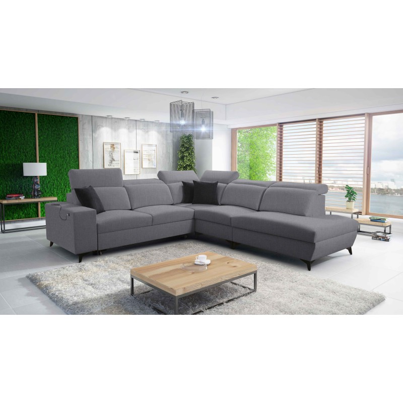 Ecksofa Alto IX Mix mit Schlaffunktion und verstellbaren Kopfstützen in Stoff Plecionka, Sawana 21