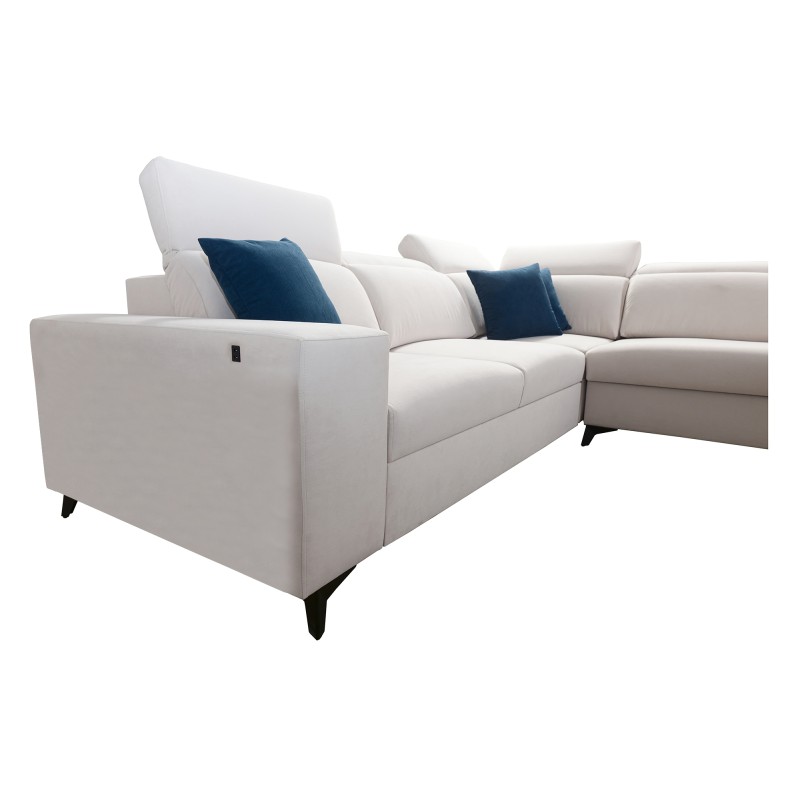 Alto IX Mix corner sofa with a sleeping function and adjustable headrests in Plecionka fabric, Sawana 25