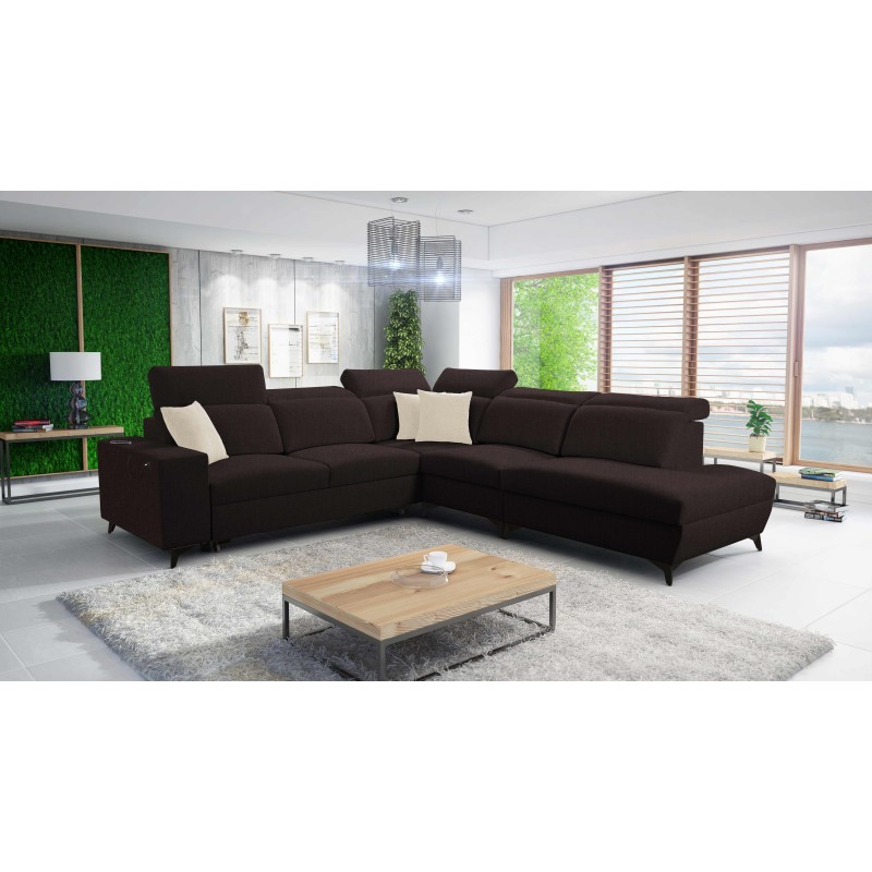 Alto IX Mix corner sofa with a sleeping function and adjustable headrests in Plecionka fabric, Sawana 26